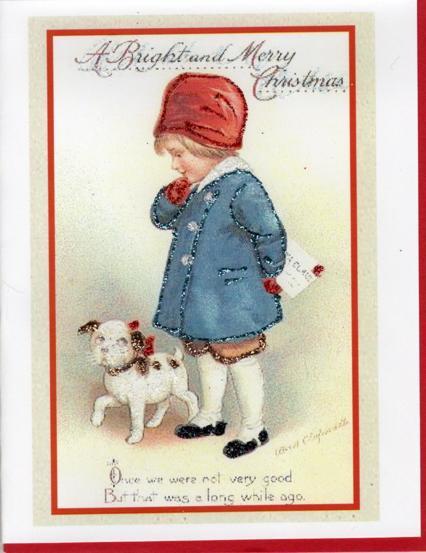 A Bright and Merry Christmas ~ Boy & Dog Glitter Card