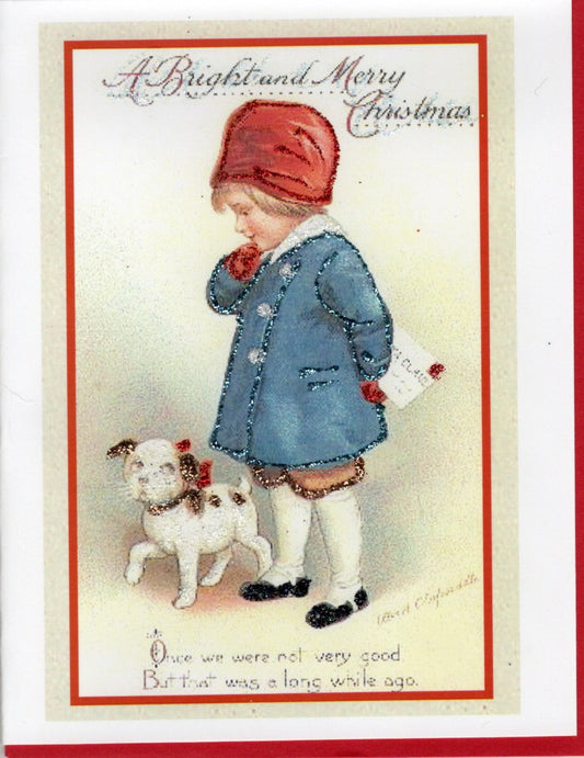 A Bright and Merry Christmas ~ Boy & Dog Glitter Card
