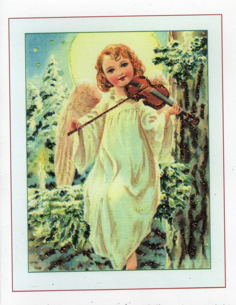 Angel Playing Violin Christmas Glitter Card