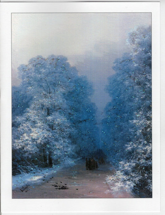Midnight Blue Winter Landscape Glitter Card