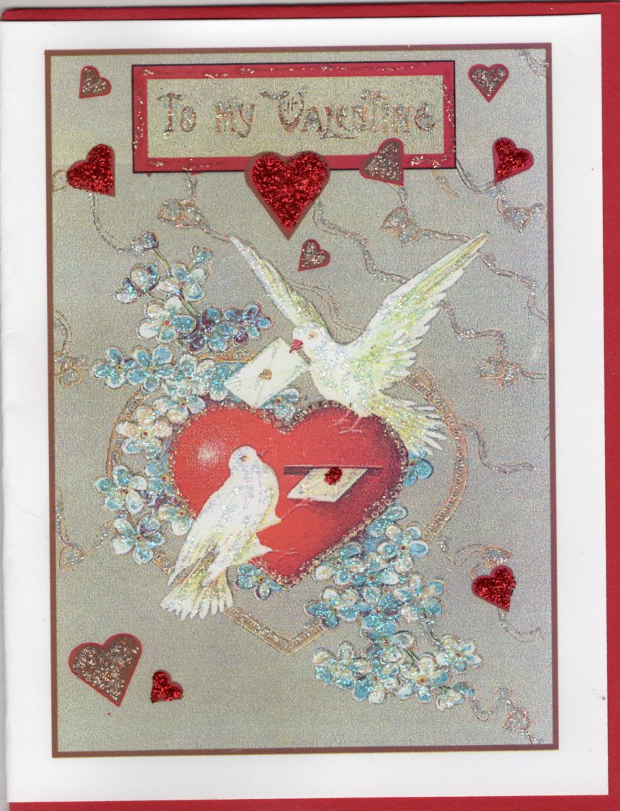 To My Valentine...Doves Deliver Glitter Card