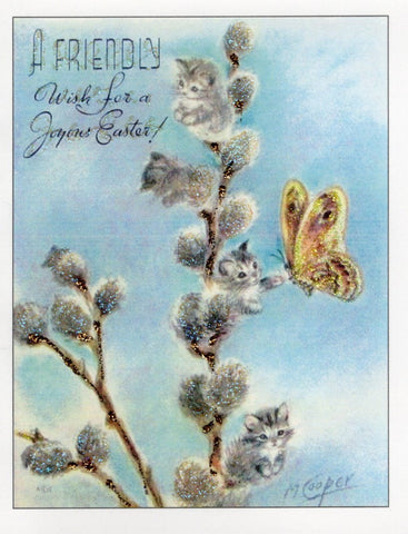 A Friendly Wish for a Joyous Easter! ~ Catkins & Butterfly Glitter Card