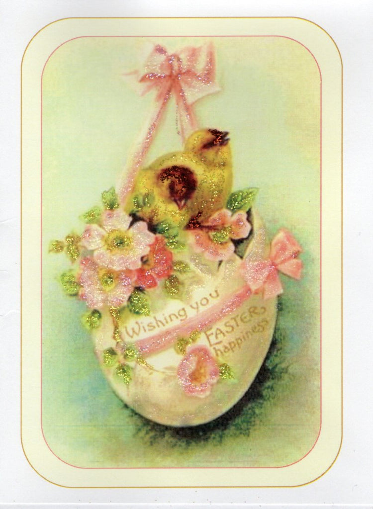 Wishing You Easter Happiness ~ Two Chicks in Floral Egg Glitter Card