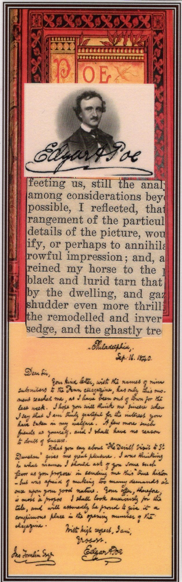 Edgar Allan Poe Text Fragment Bookmark 100-yr-old