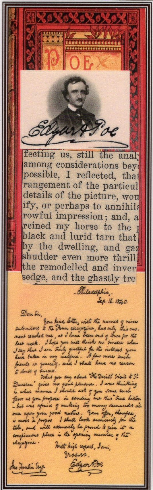 Edgar Allan Poe Text Fragment Bookmark 100-yr-old