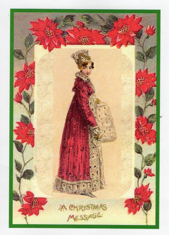 Jane Austen Christmas Card ~ Red Ensemble, Message Inside