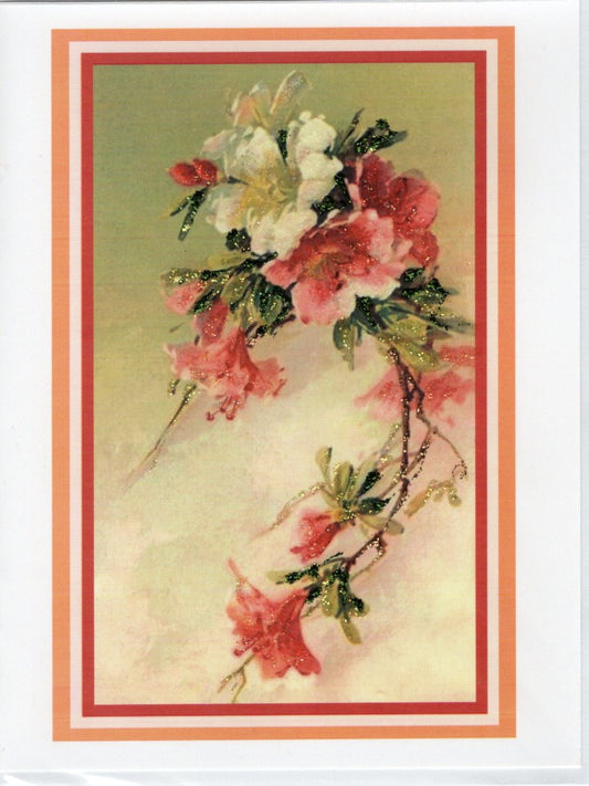 Pink & White Azaleas Glitter Card