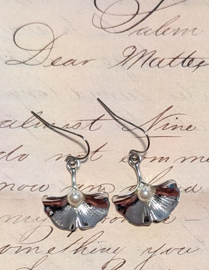Ginko Leaf with Pearl Earrings