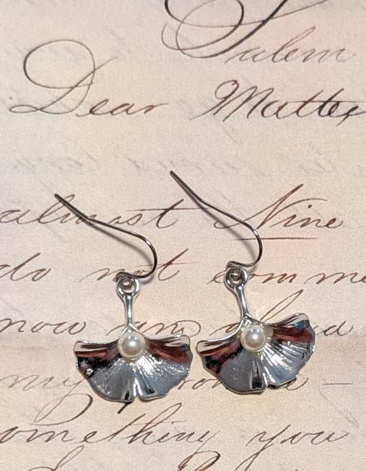 Ginko Leaf with Pearl Earrings