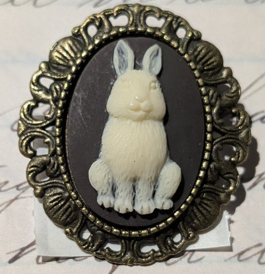 Rabbit Cameo Brooch with Bail Brass : 25x18mm