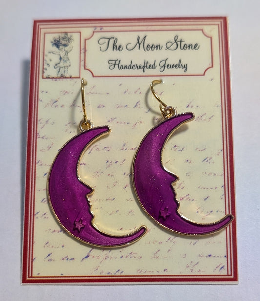 Crescent Moon Enamel Charm Earrings ~ stainless steel wires