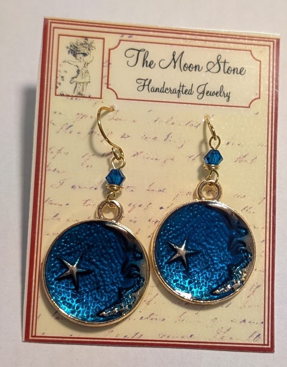 Star & Crescent Moon Enamel Charm Earrings ~ stainless steel wires