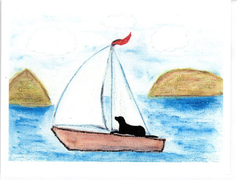 Sailing Dog Watercolor Glitter Card
