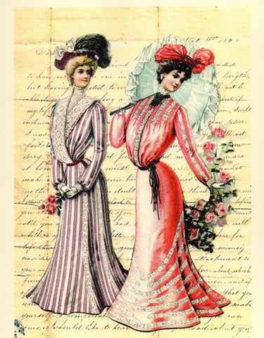 1901 Women's Fashions & Roses Note Card