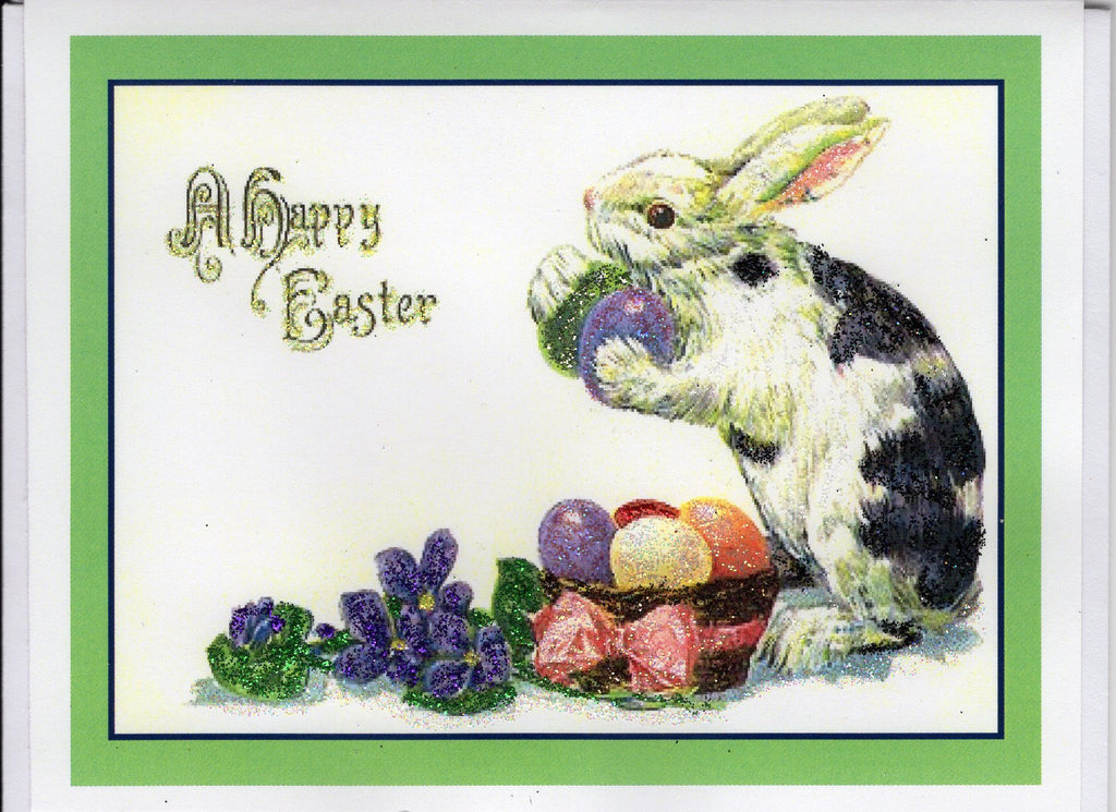 A Happy Easter ~ Rabbit with Basket of Decorated Eggs