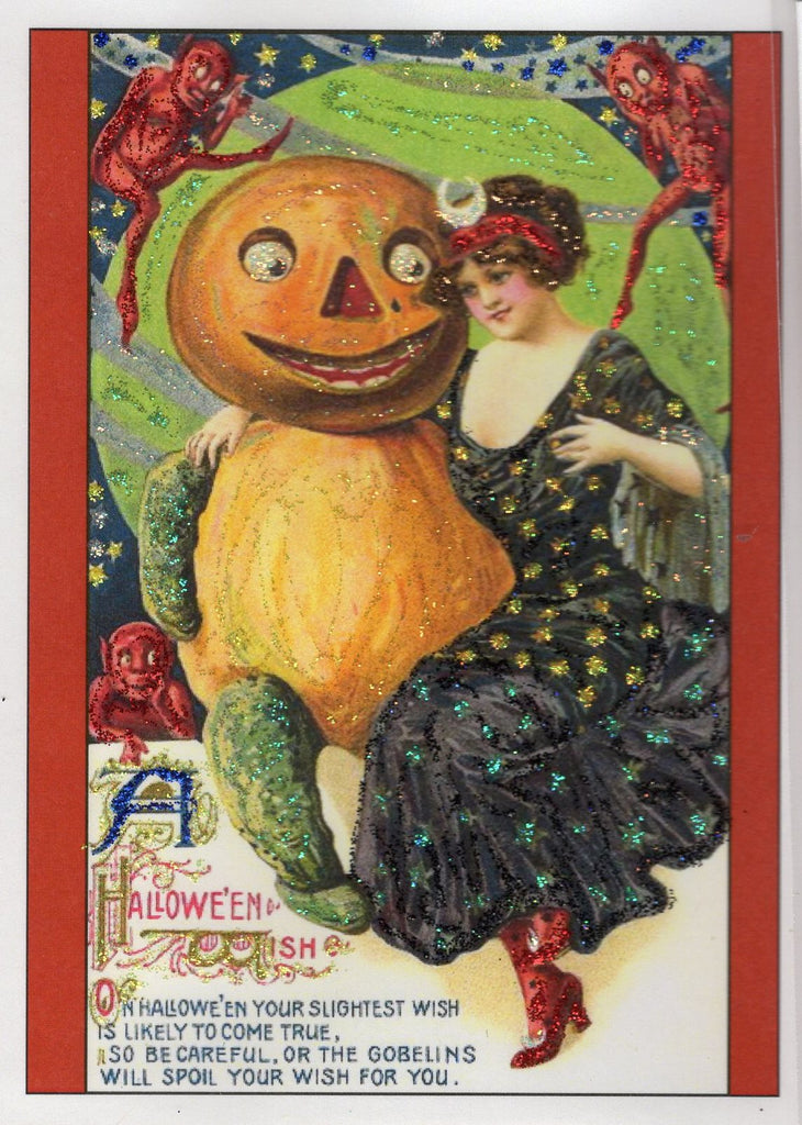 A Halloween Wish...Victorian Lady and Pumpkin Gentleman Glitter Card