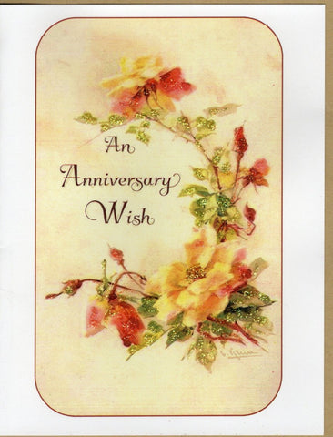 An Anniversary Wish ~ Yellow Roses Glitter Card