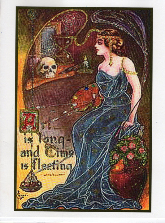 Art is Long ~ and Time is Fleeting Halloween Glitter Card