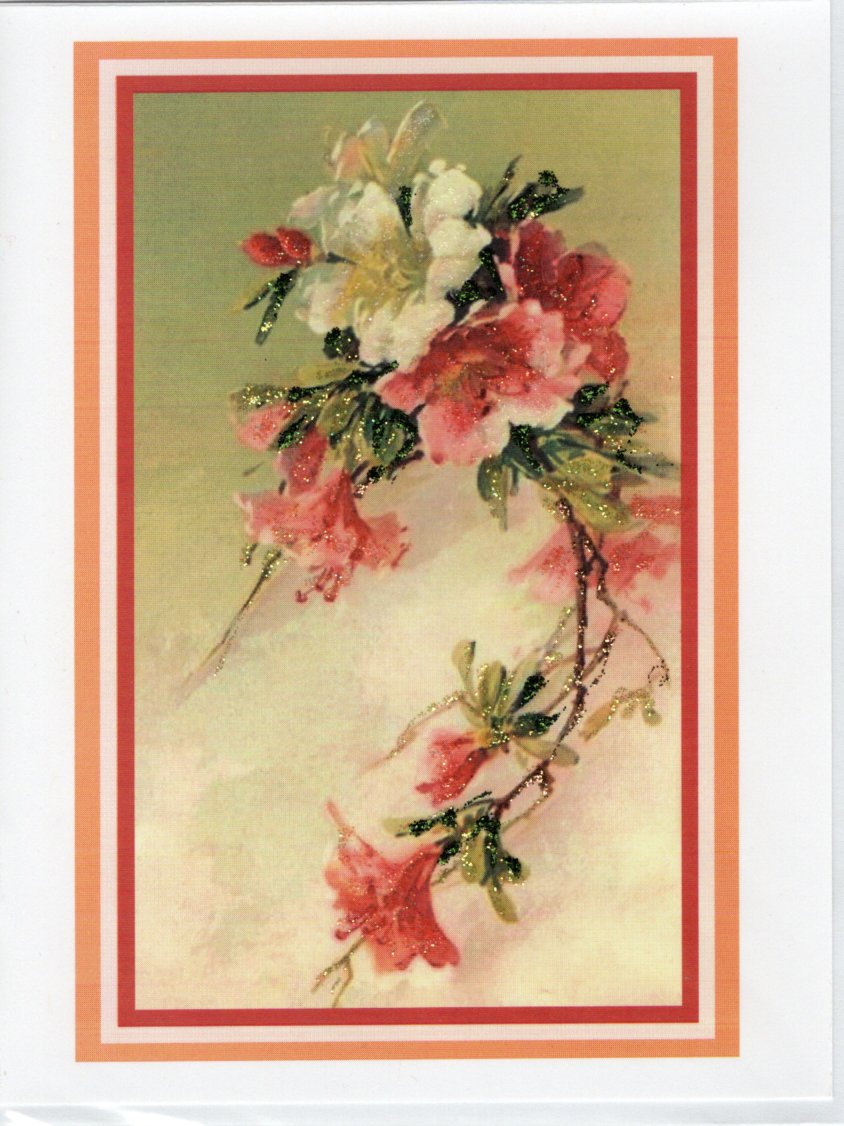 Pink & White Azaleas Painting Glitter Card