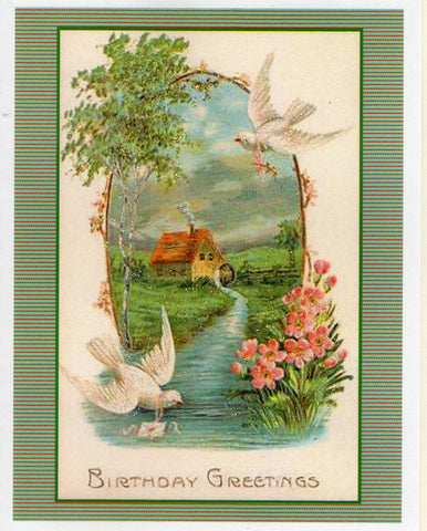 Birthday Greetings ~ Doves & River Scene Glitter Card