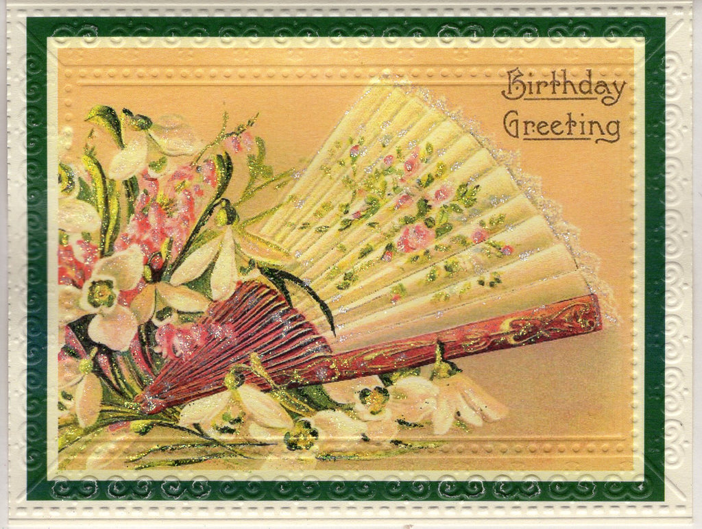 Birthday Greetings Fan Embossed Glitter Card