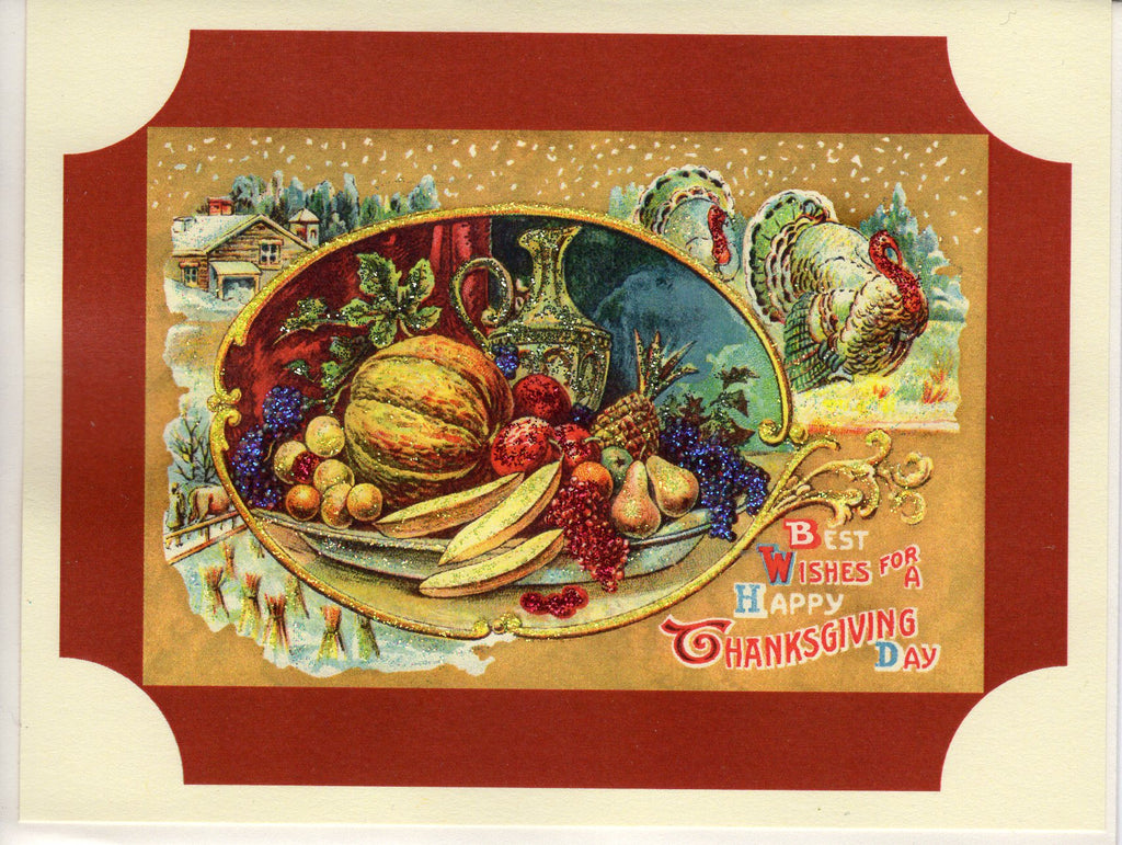 Thankful Bounty ~ Best Wishes Thanksgiving Day Glitter Card