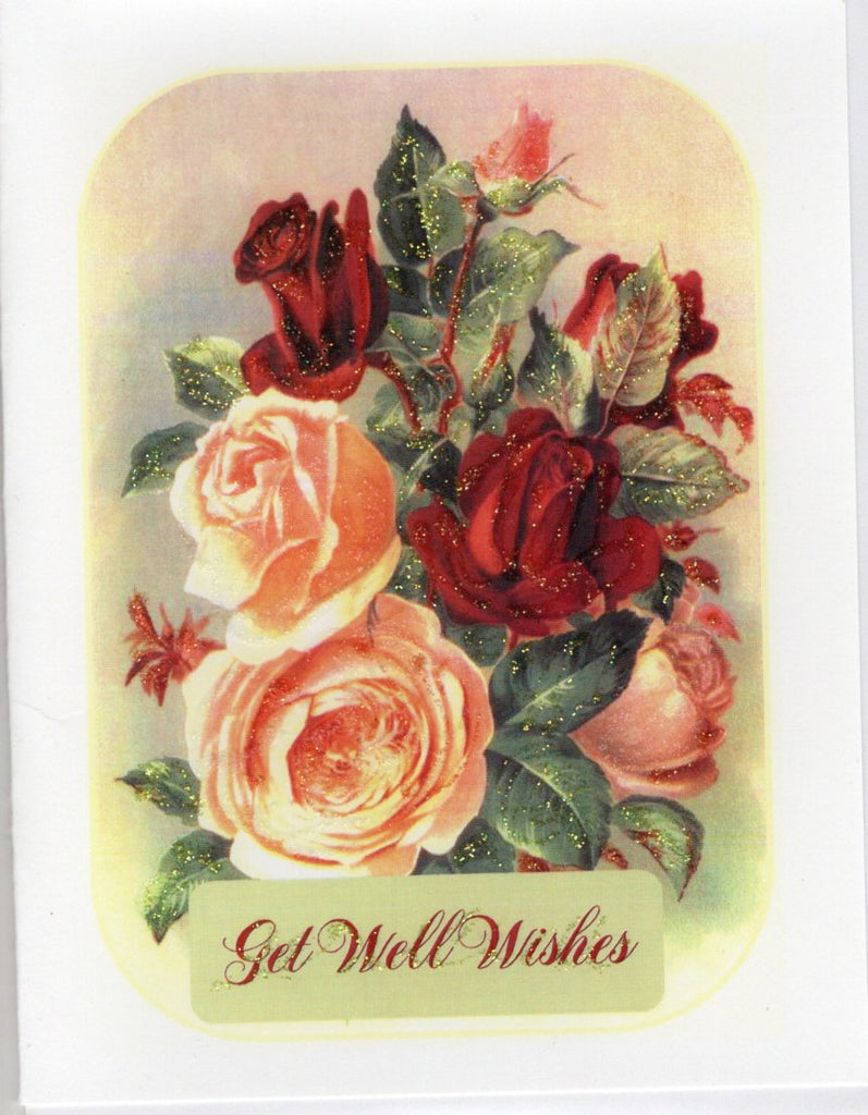 Get Well Wishes ~  Roses Glitter Card