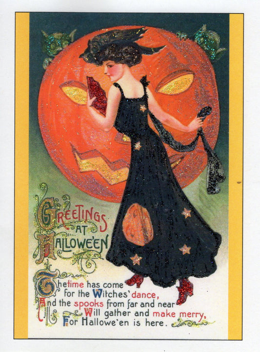 Greetings at Halloween ~ Witches' Dance Glitter Card