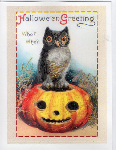 Hallowe'en Greeting Who? Who? Glitter Card
