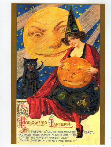 The Halloween Lantern Witch & Moon Glitter Card