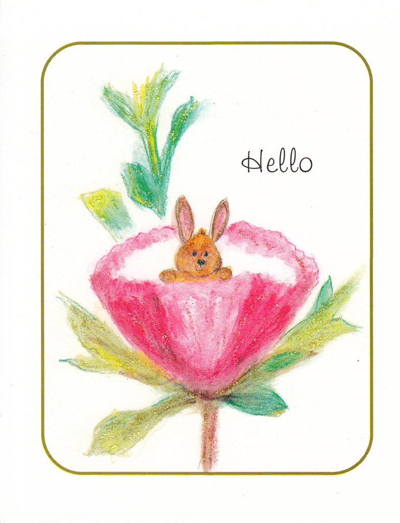 Hello ~ Bunny in Flower Glitter Card
