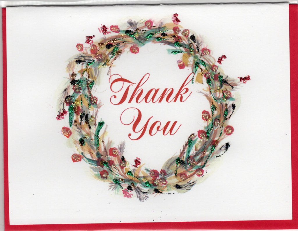Holiday Wreath Thank You Card ~  Glitter Card