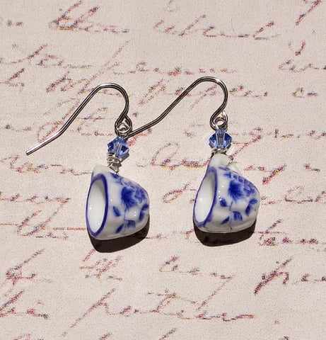 Blue & White Teacup Earrings