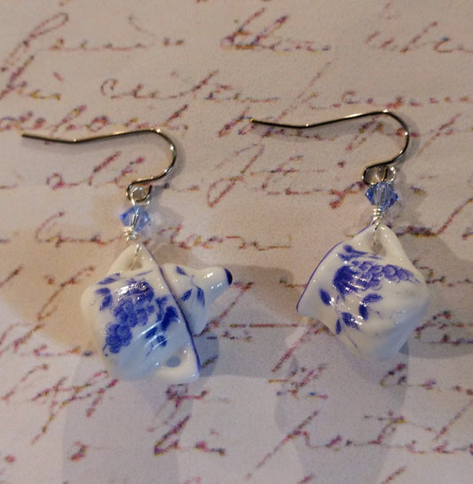Blue & White Sugar Bowl & Creamer Earrings