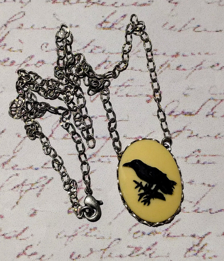 Black Raven Cameo Necklace