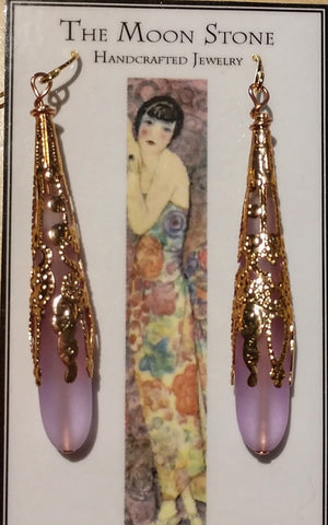 1920s Sea Glass Drop Earrings ~ Light Lavender