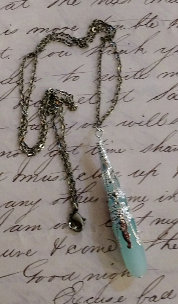 1920s Sea Glass Drop Necklace ~ Light Aqua