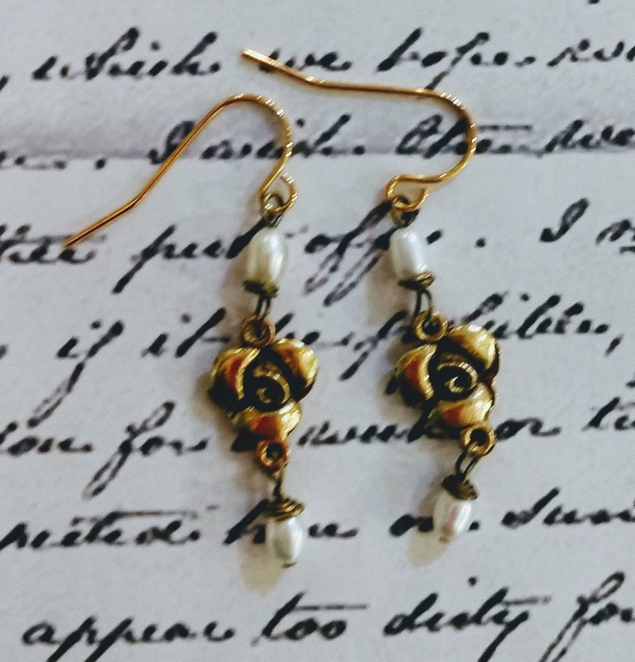 Rose & Pearl Drop Earrings