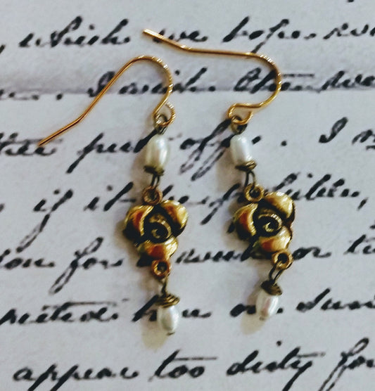 Rose & Pearl Drop Earrings