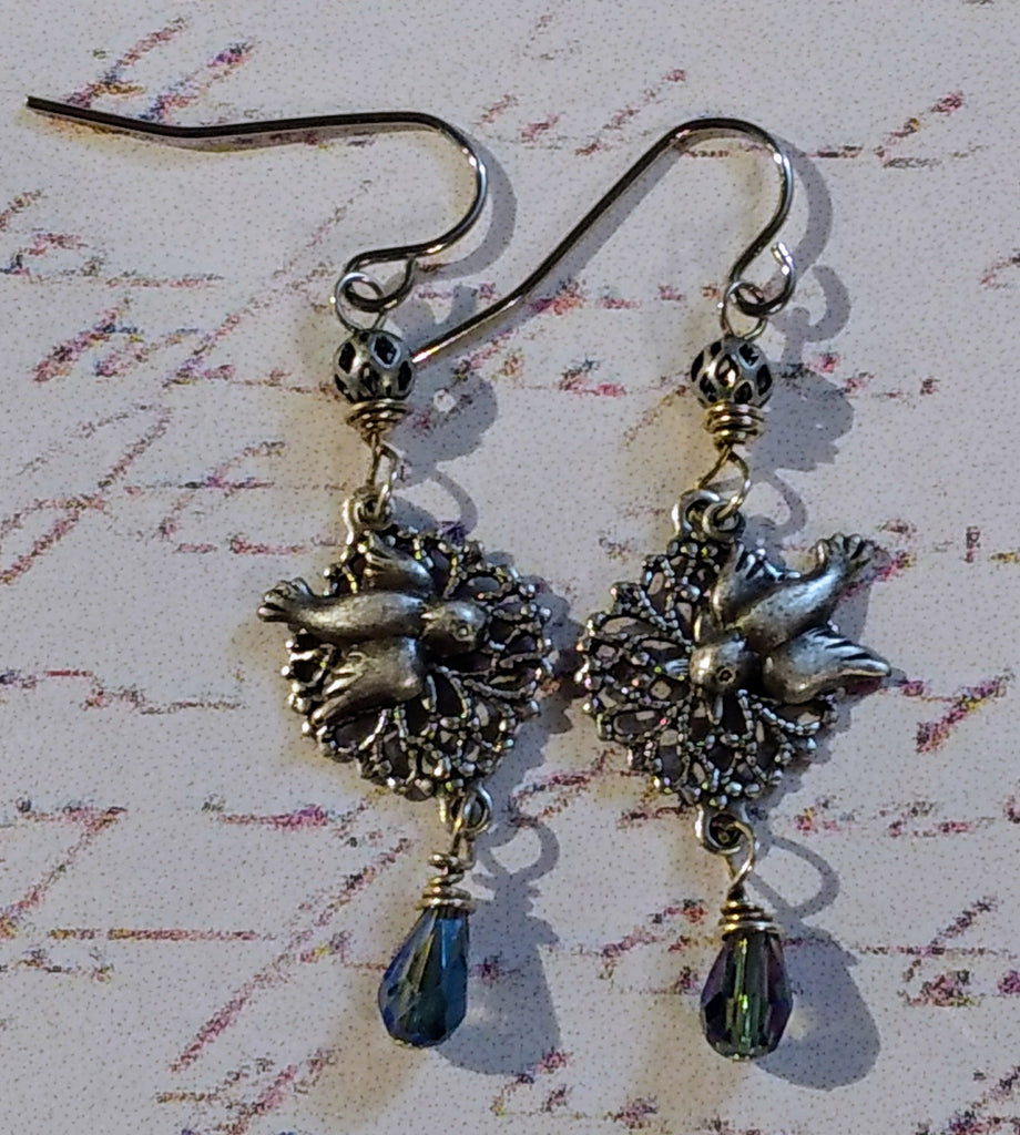 Morning Glory Crystal Earrings ~ Silver Plated