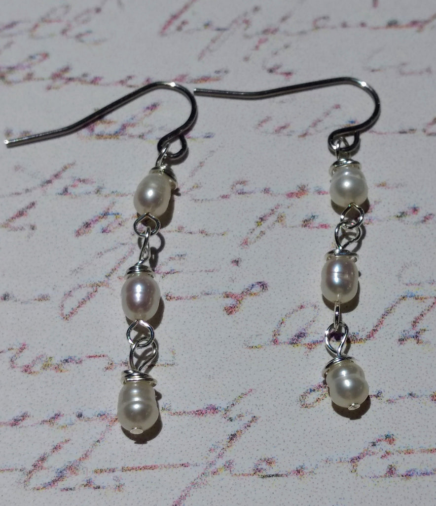 Pearls in Threes Drop Earrings