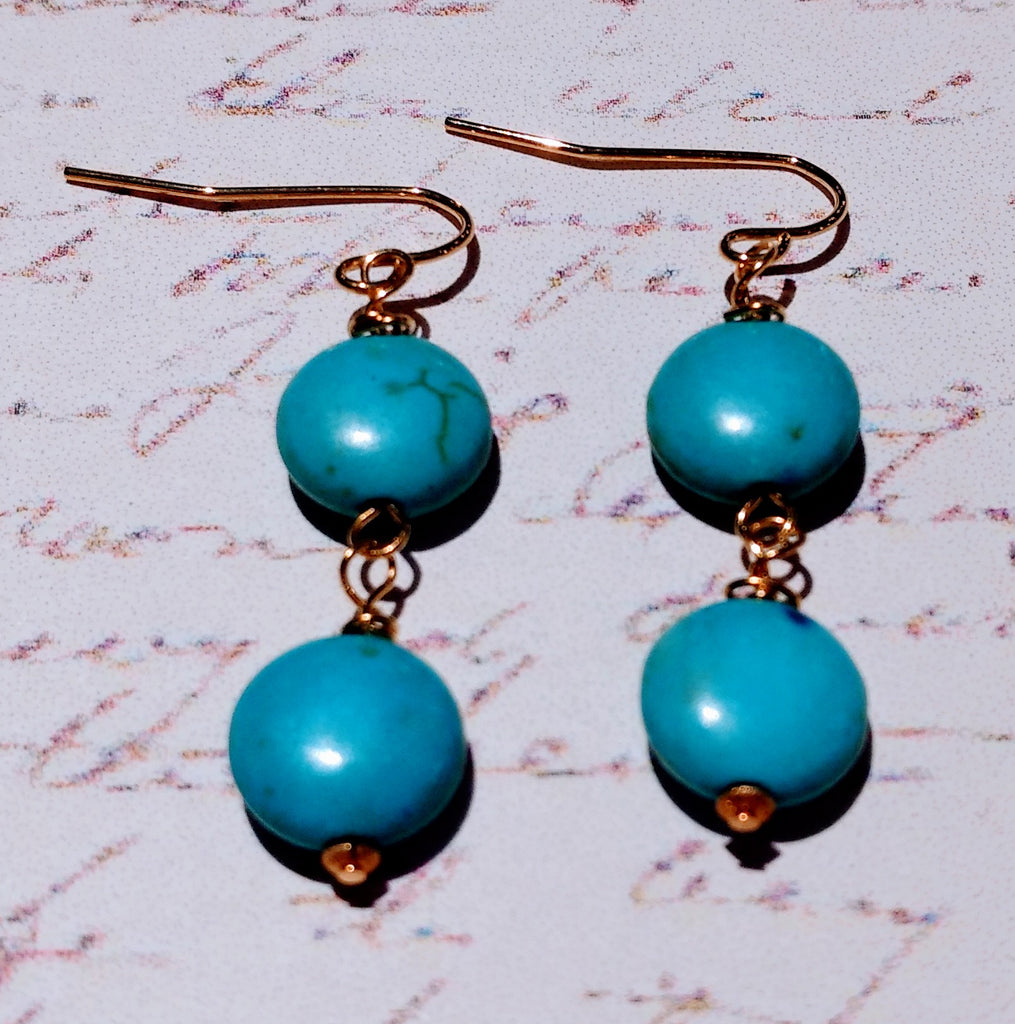 Magnesite & Brass Double Drop Earrings