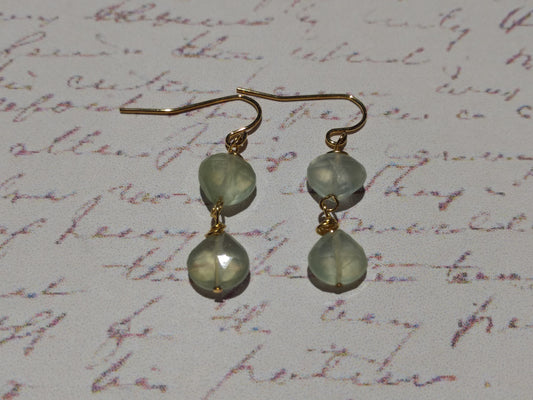 Prehnite Hearts Double Drop Earrings