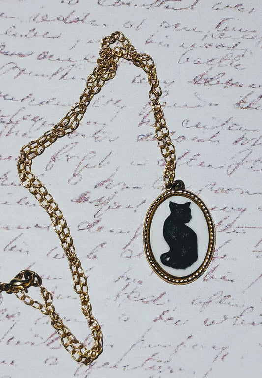 Black Cat Cameo Necklace