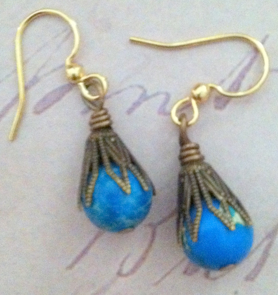 Art Deco Blue Drop Earrings