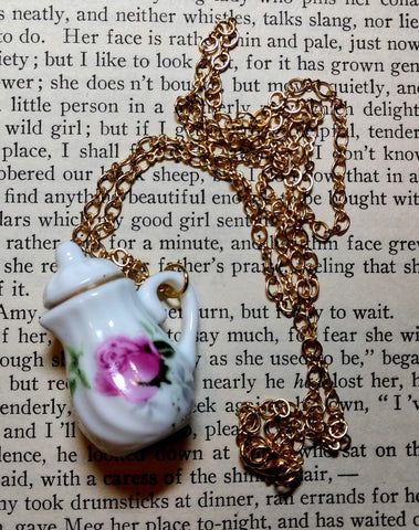 Pink Rosebud Teapot Necklace