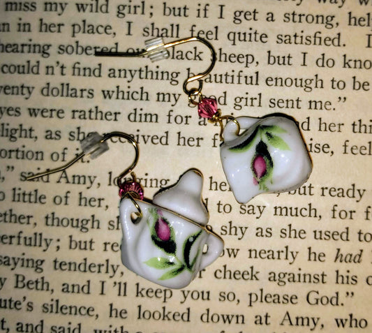 Pink Rosebud Sugar Bowl & Creamer Earrings