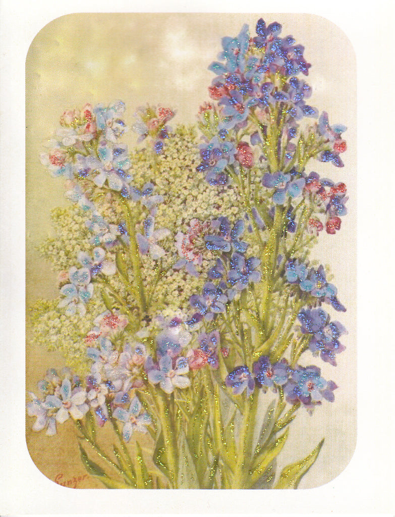 Indigo Floral Bouquet Glitter Card