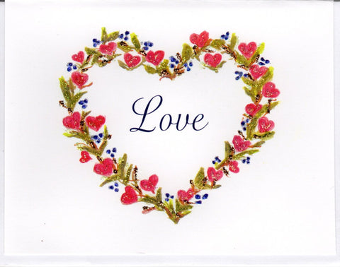 LOVE Heart Wreath Watercolor Glitter Card