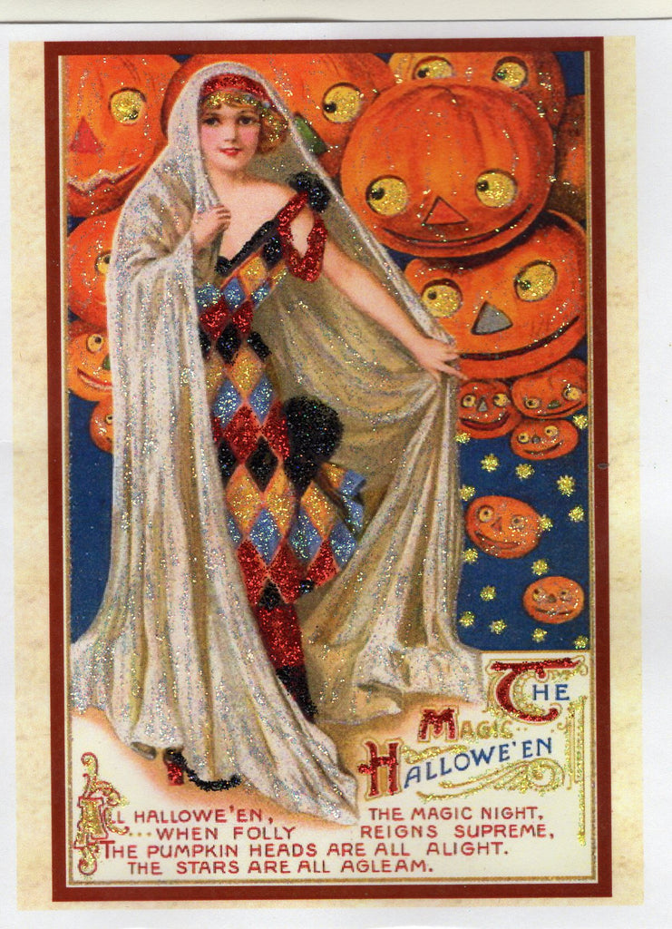 The Magic of Halloween...Masquerade & Pumpkin Faces Glitter Card